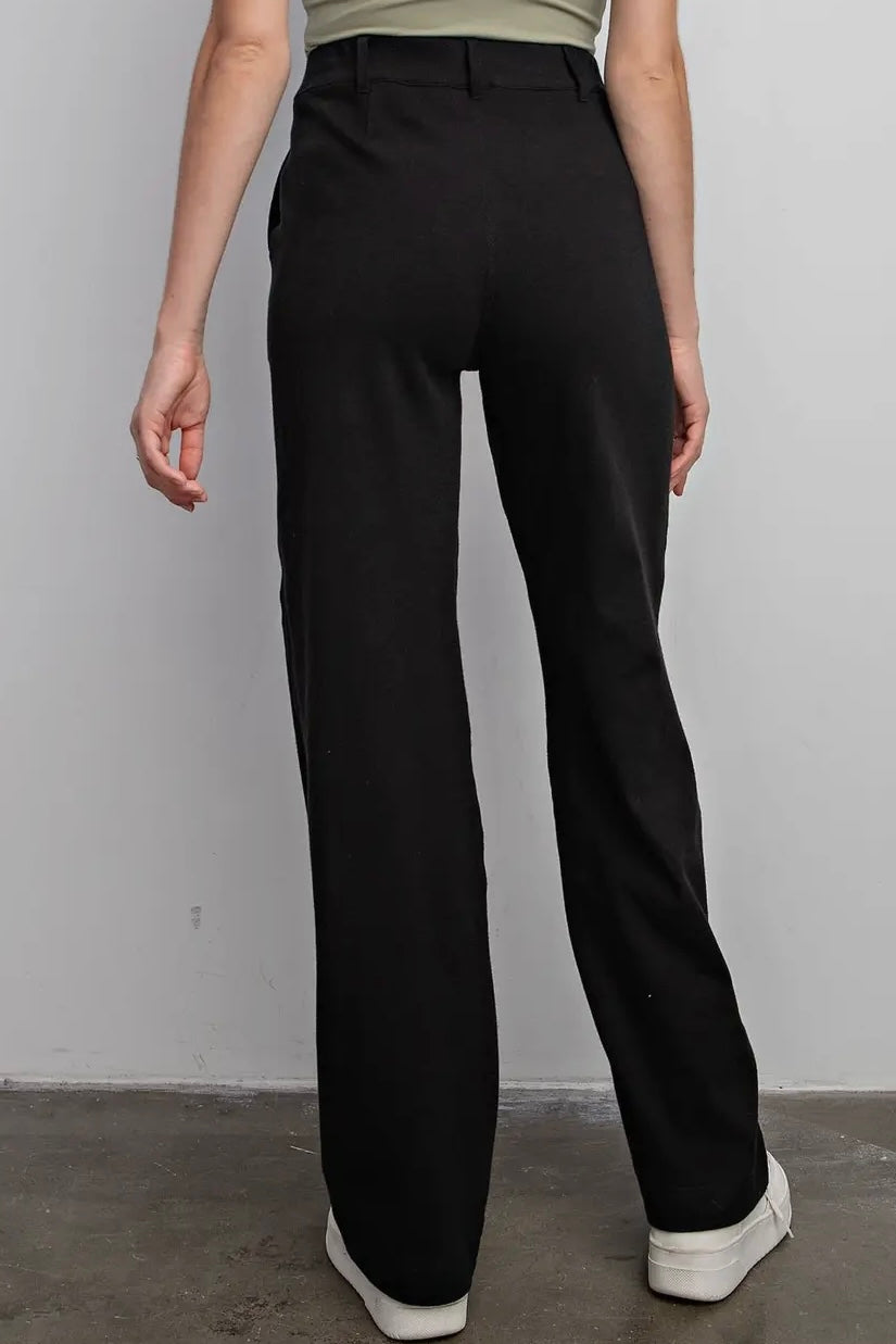 Black Cotton Stretch Twill Wide Leg Pants
