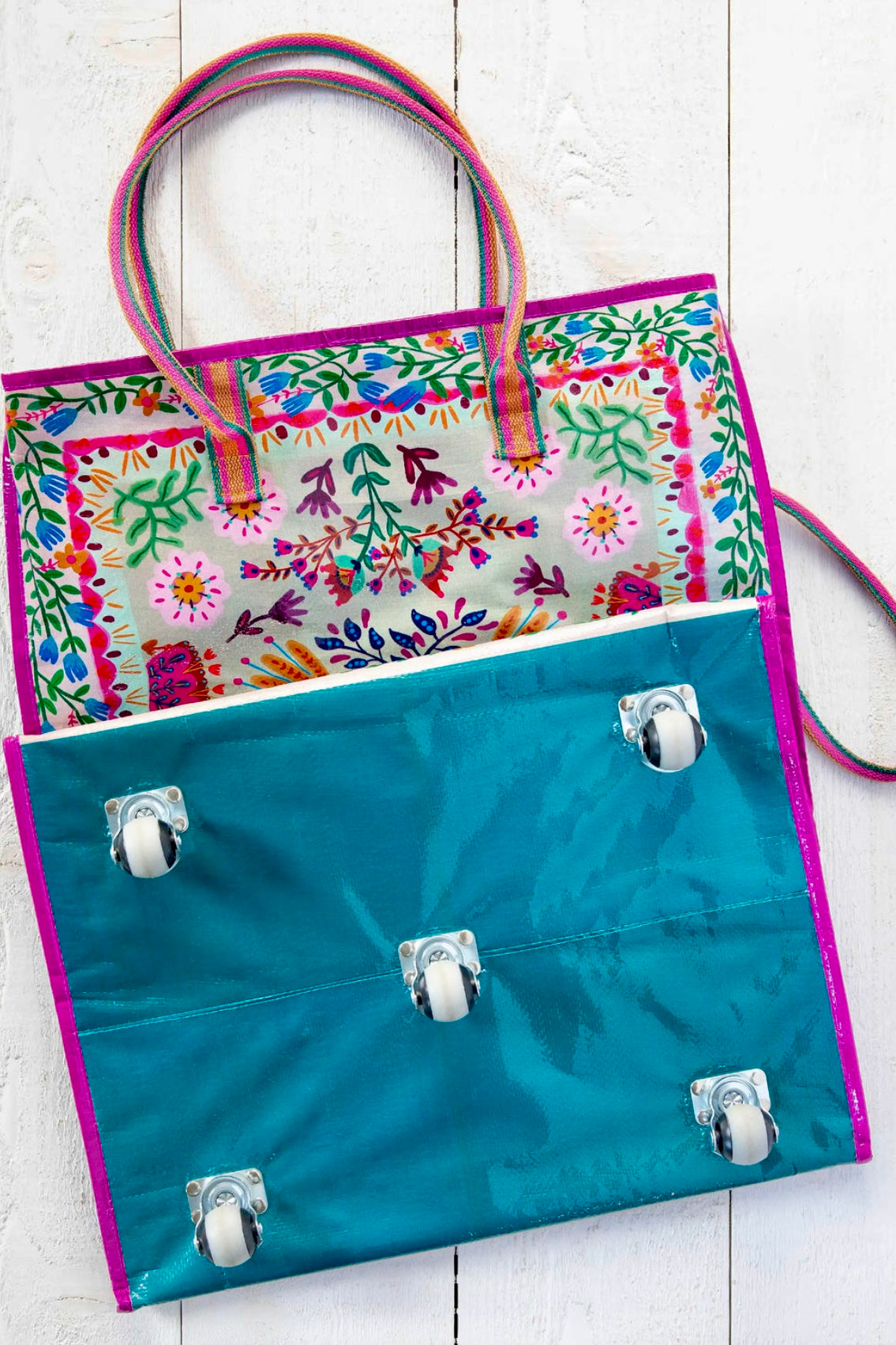 Natural Life XL Rolling Tote Bag - Light Taupe Flower