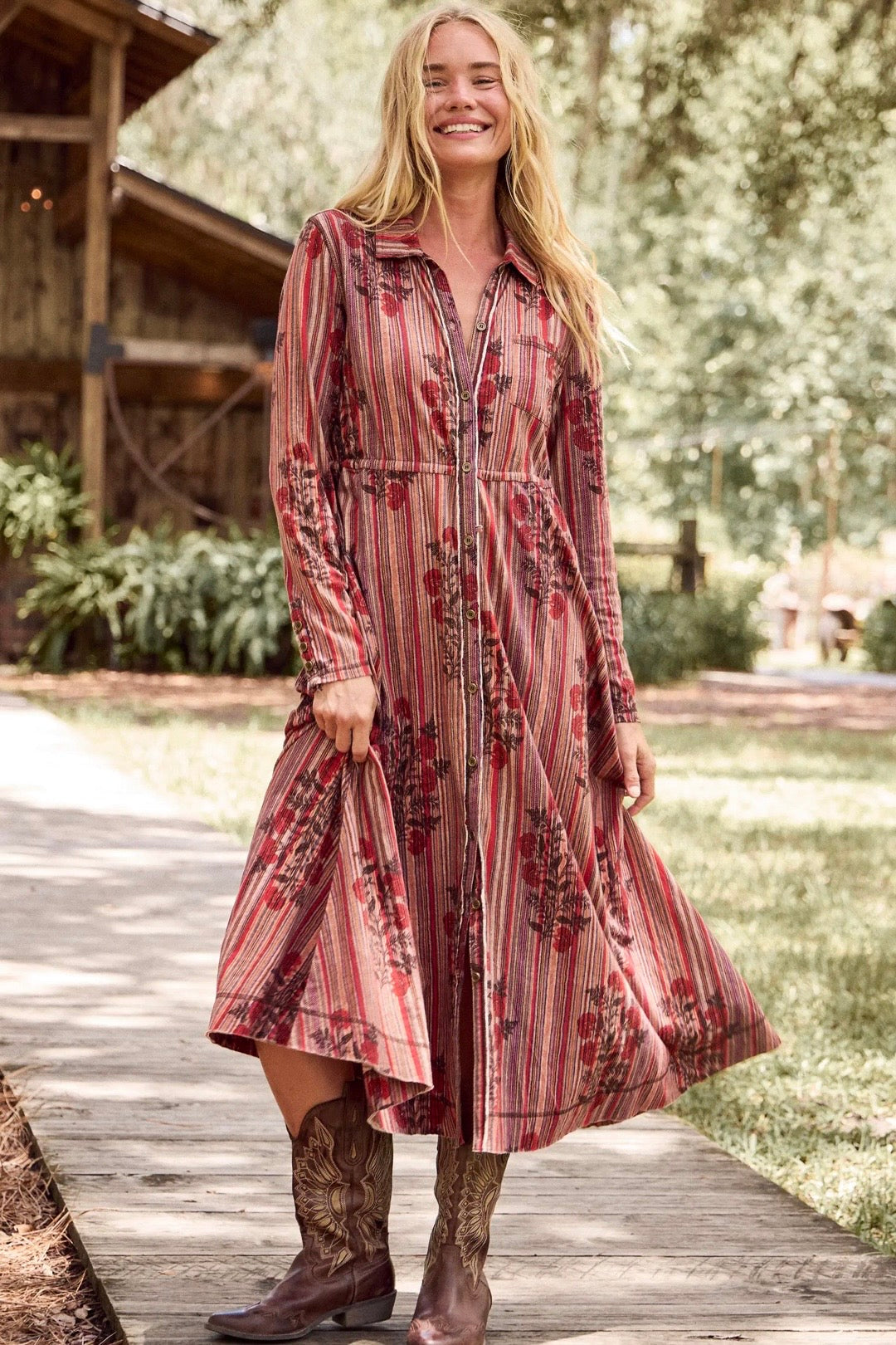 Natural Life Christa Cotton Maxi Dress in Red Batik Garden