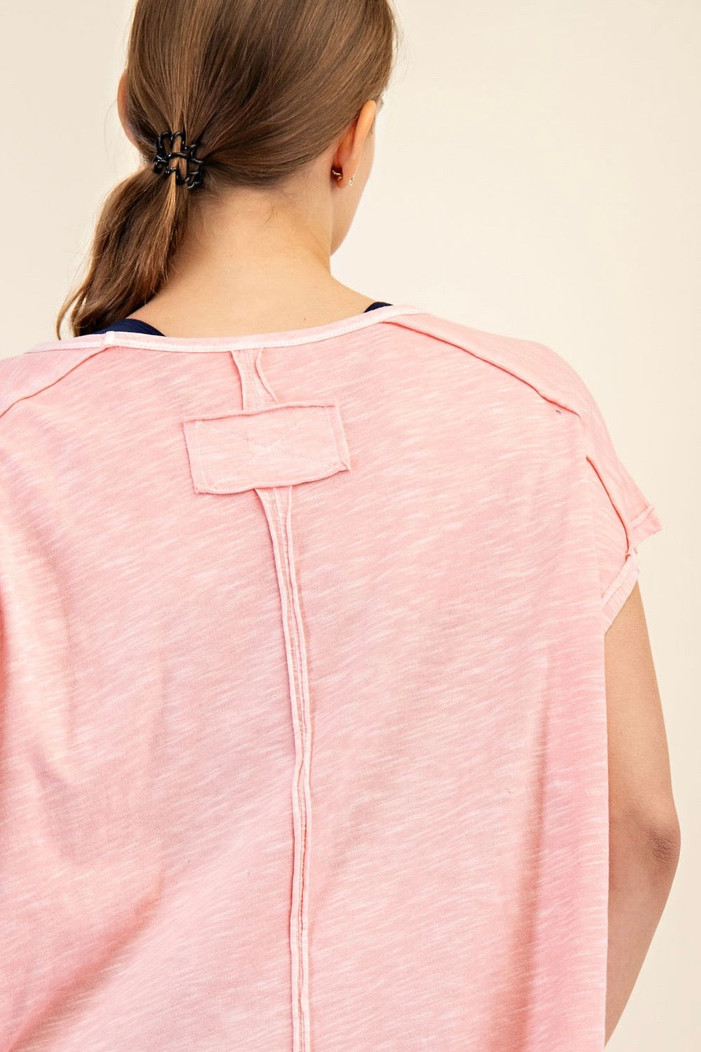 Grapefruit Mineral Washed Oversized Short Sleeve Top