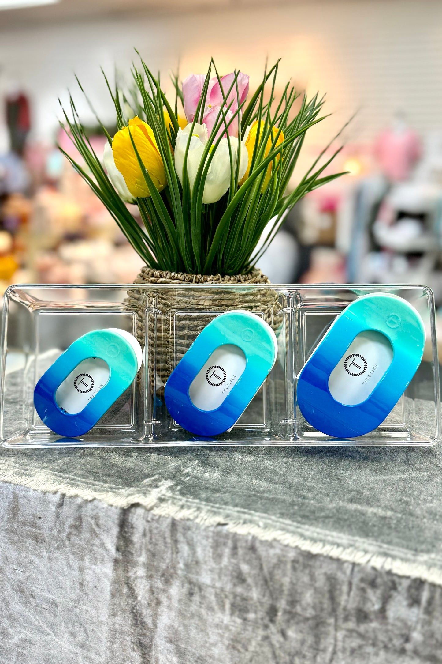 Teleties Flat Round Pool Side Blue Hair Clip