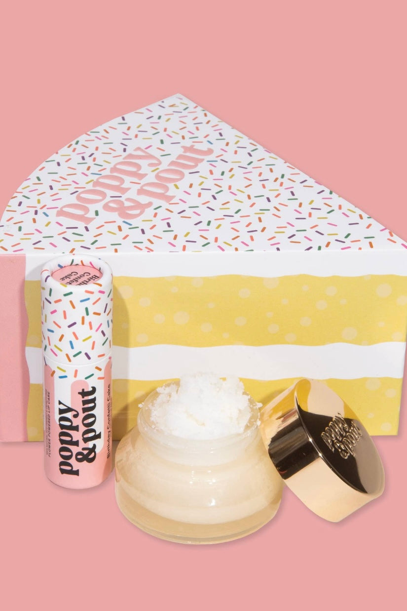 Poppy & Pout Birthday Confetti Cake Premium Organic Lip Care Duo (Balm + Scrub)