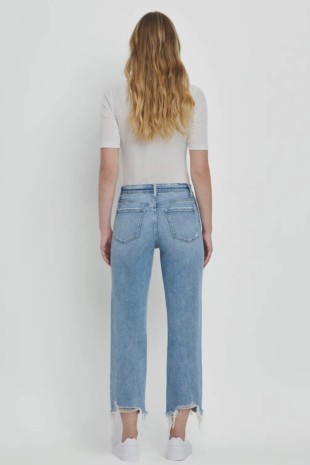 High Rise Comfort Stretch 27" Straight Leg Jean in Light Denim