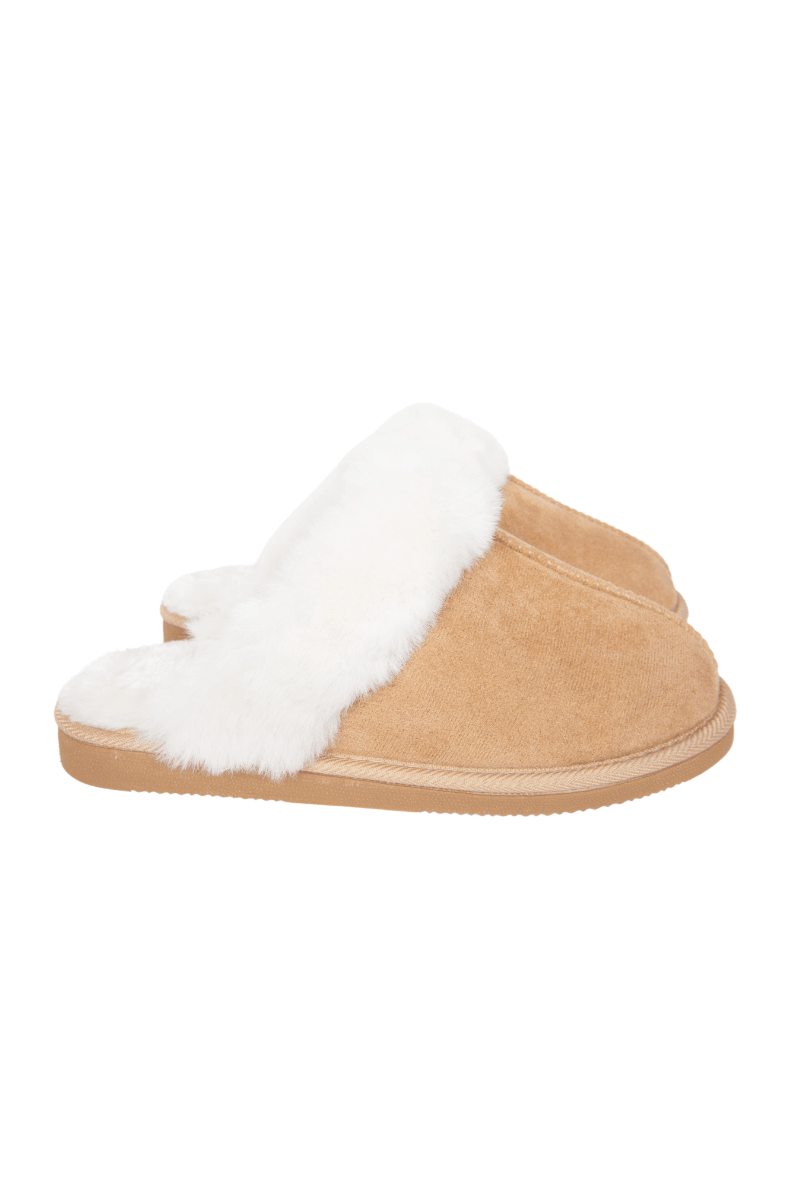 Katydid Faux Fur Slides in Sand