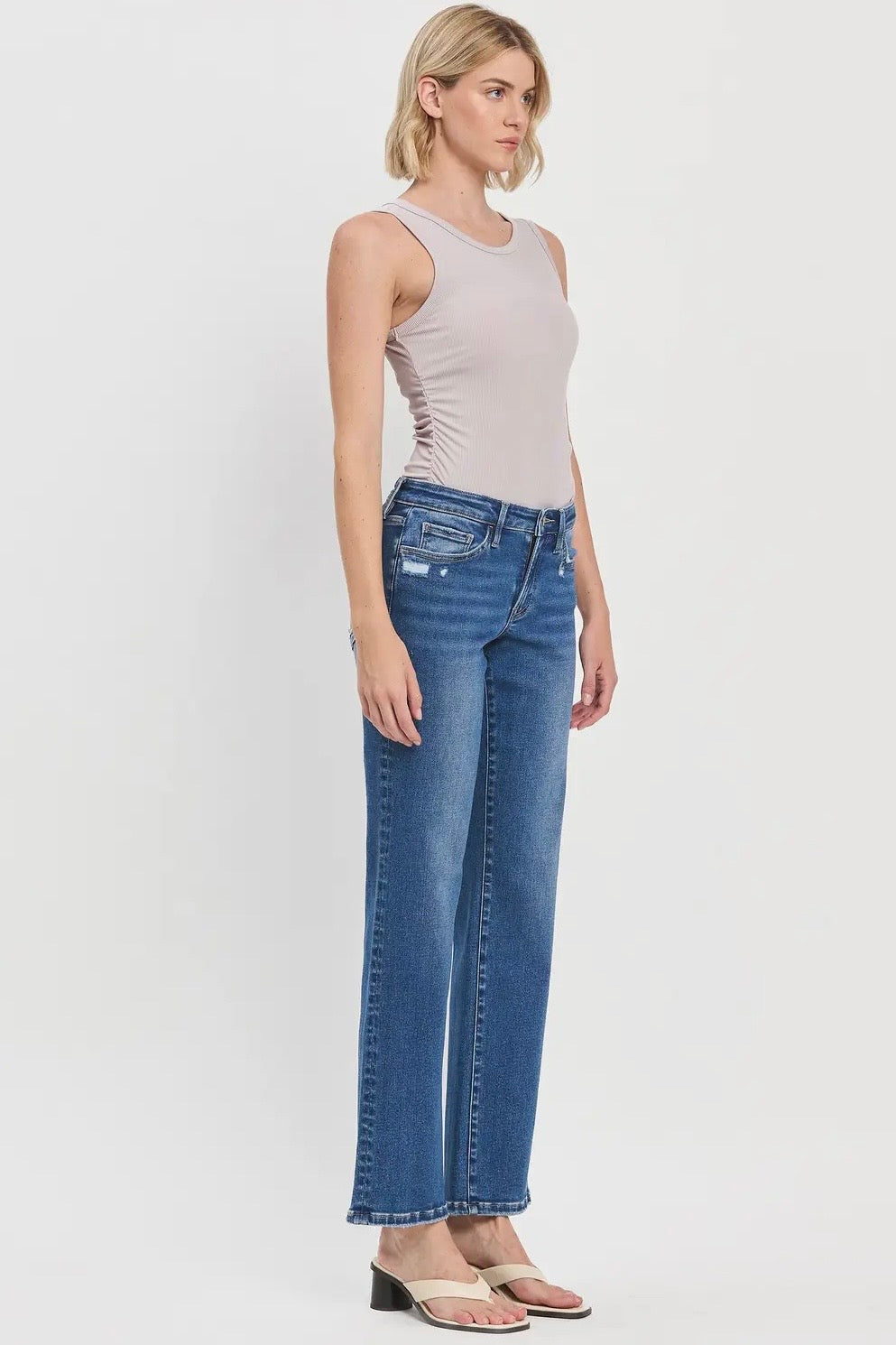 Lovervet Mid Rise Comfort Stretch Straight Leg Jean in Medium Denim- 32" inseam