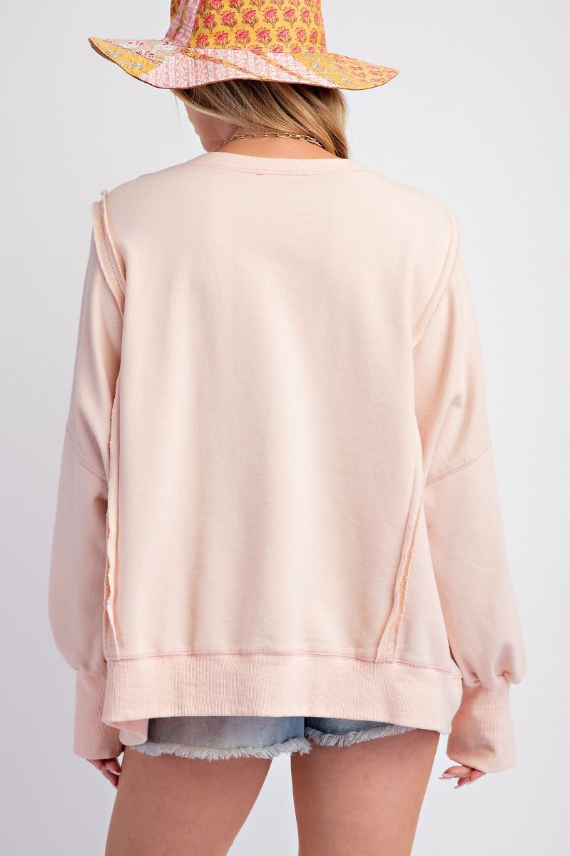 Easel Blush Pink Love Patches Long Sleeve Applique Top