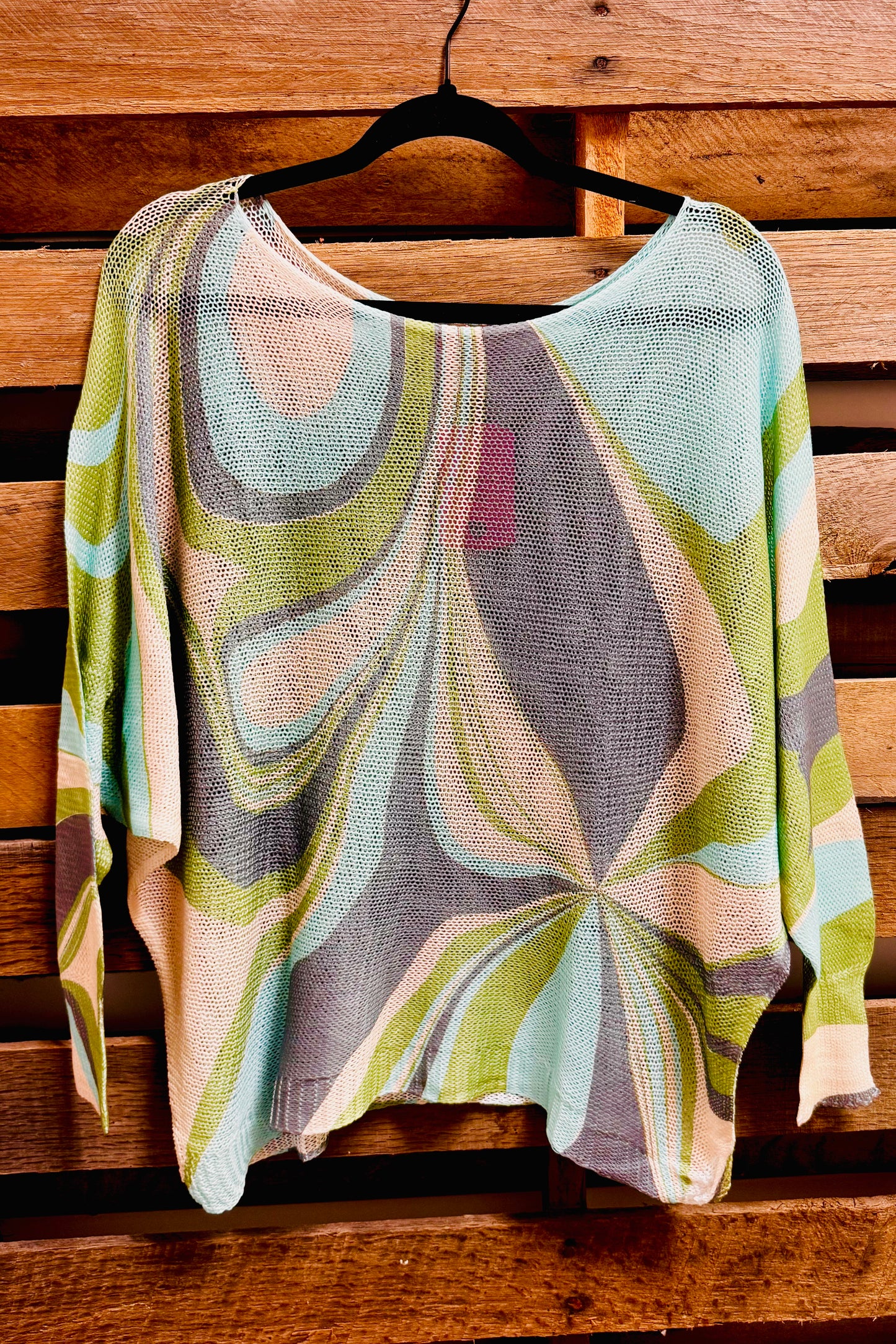 Turqouise Fireworks Marisima Perfect Fit One Size Printed Mesh Sweater