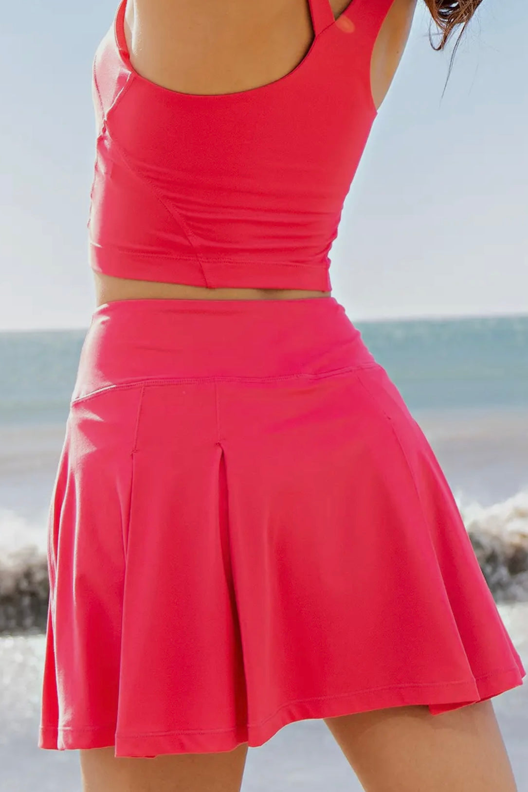 Flamingo Pink Butter Soft High Waist Skater Skort (Built in Shorts with Pockets) Rae Mode