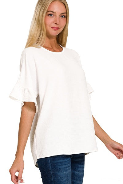 Zenana Ruffle Sleeve Air Flow Top- Choose Black or Off White