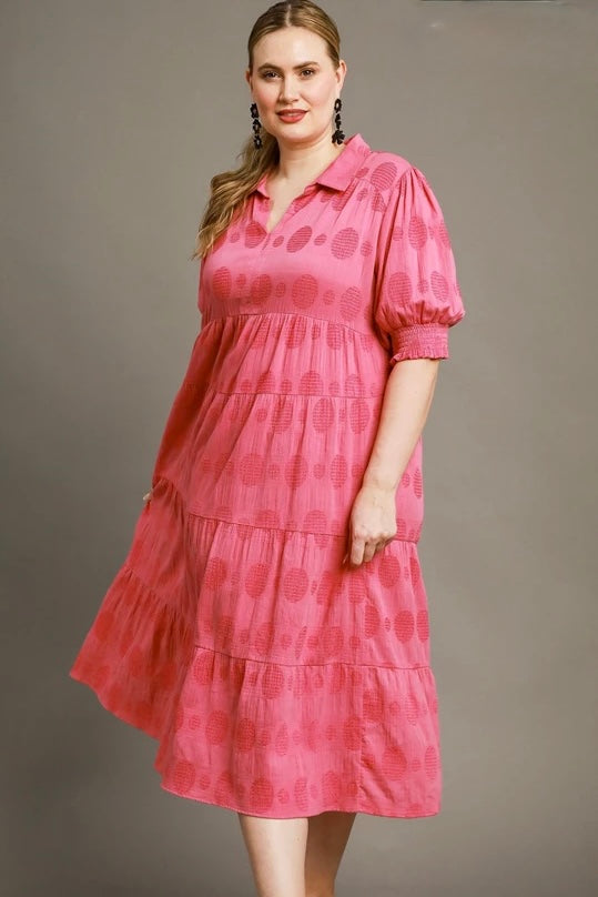 Umgee Rose Pink Swiss Dot Tiered Maxi Dress Umgee Rose Pink Swiss Dot Tiered Maxi Dress
