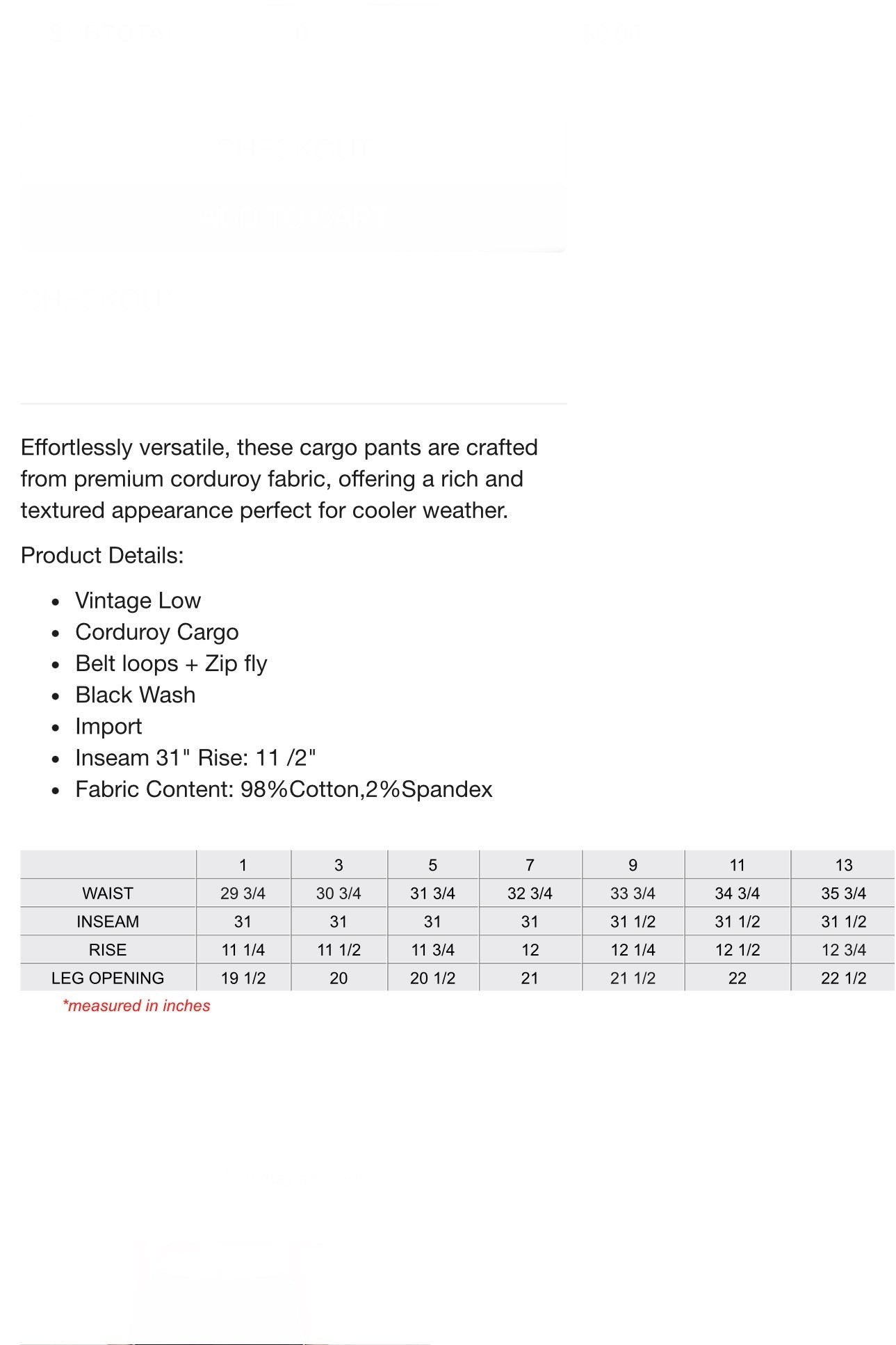 Cello Vintage Corduroy Wide Leg Low Pant