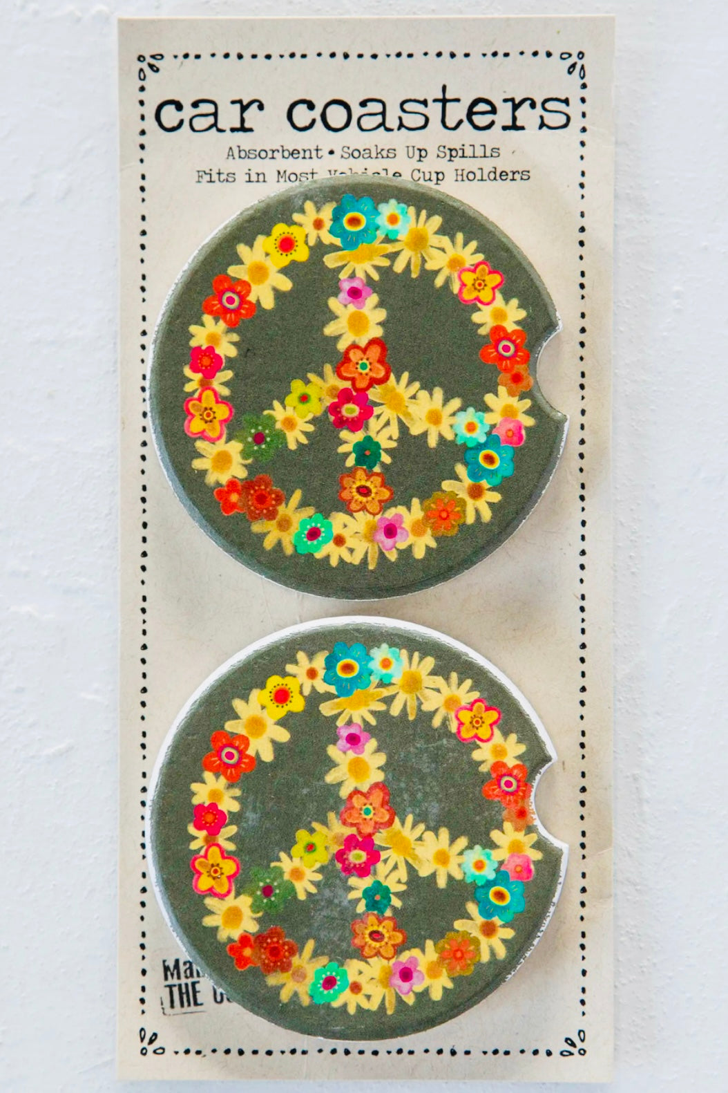 Natural Life Car Coasters- Peace Sign