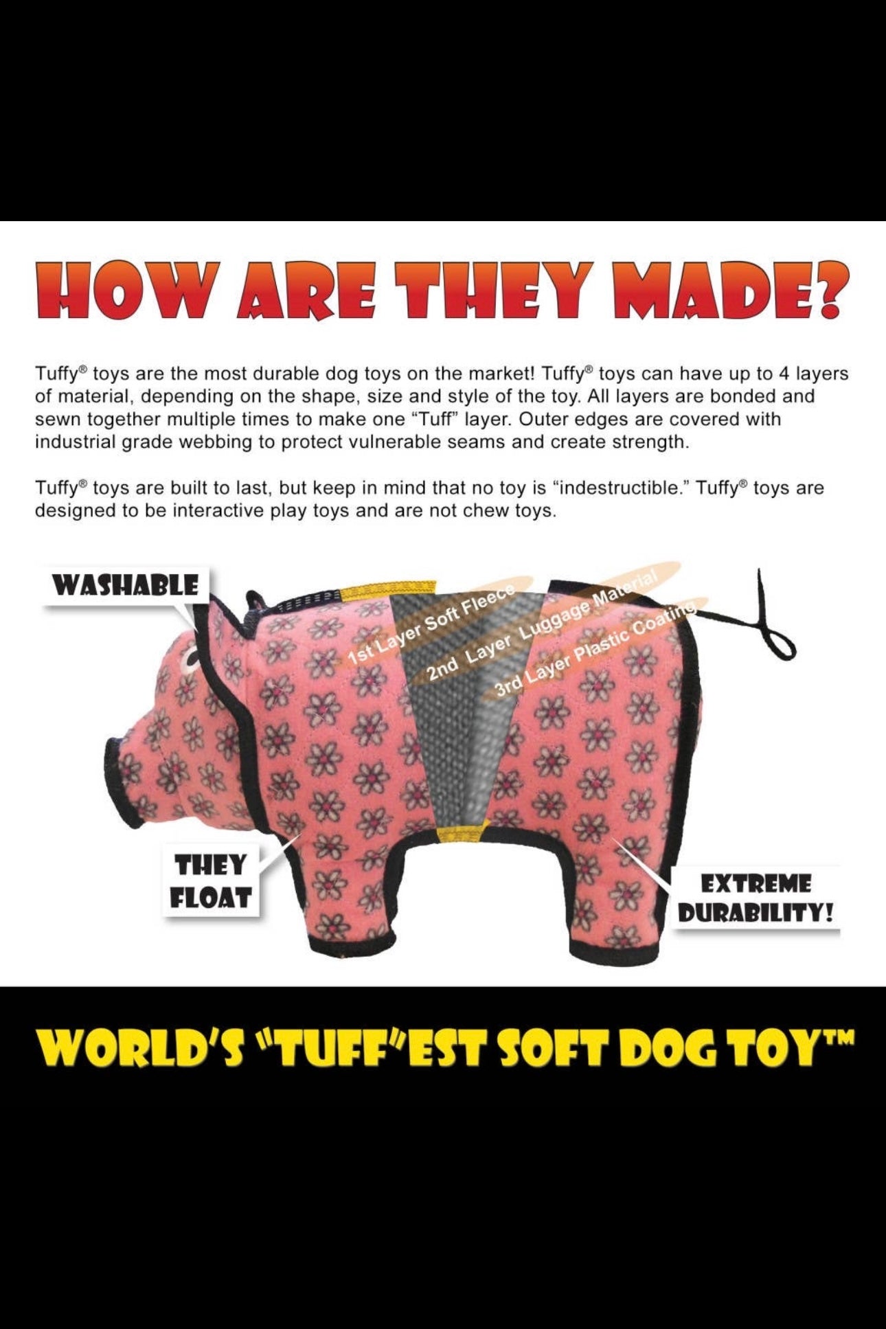 Tuffy Barnyard Duck, Durable, Tough, Squeaky Dog Toy