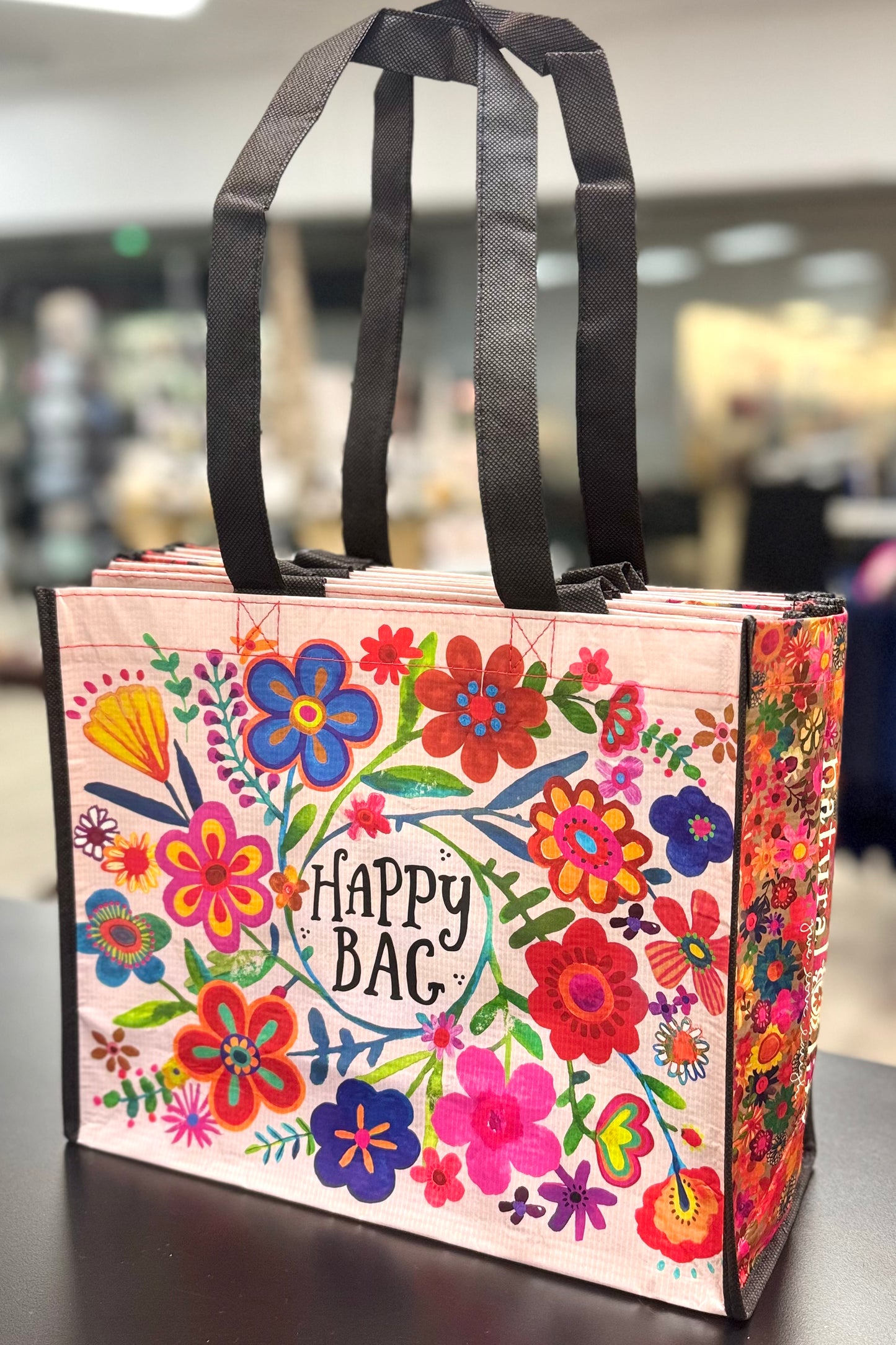 Medium Natural Life Cream Floral Happy Bag