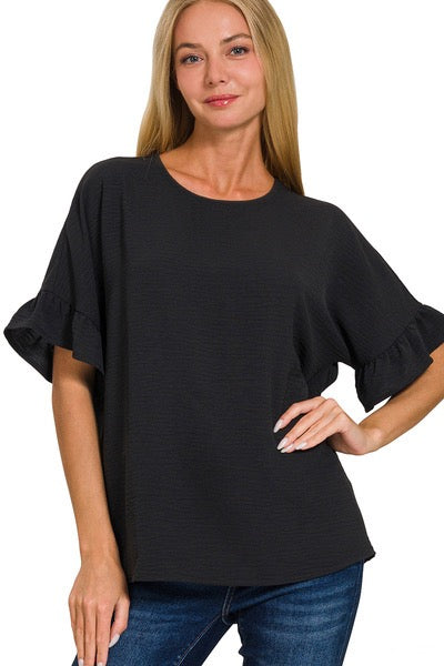 Zenana Ruffle Sleeve Air Flow Top- Choose Black or Off White