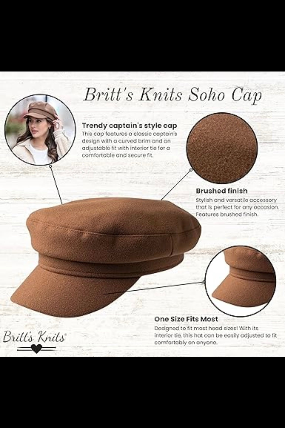 Britt’s Knits Soho Cap in Brown, Black, or Oatmeal