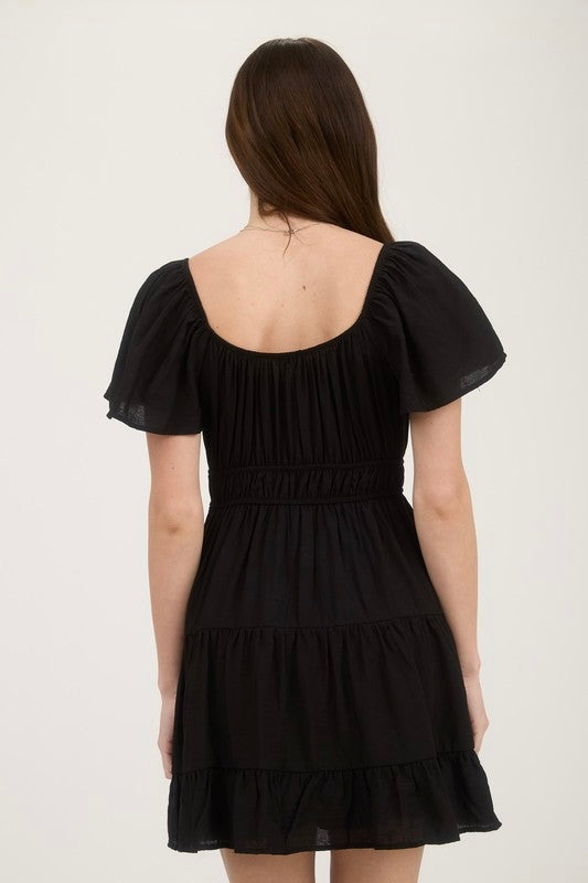 Black Puff Sleeve Mini Dress