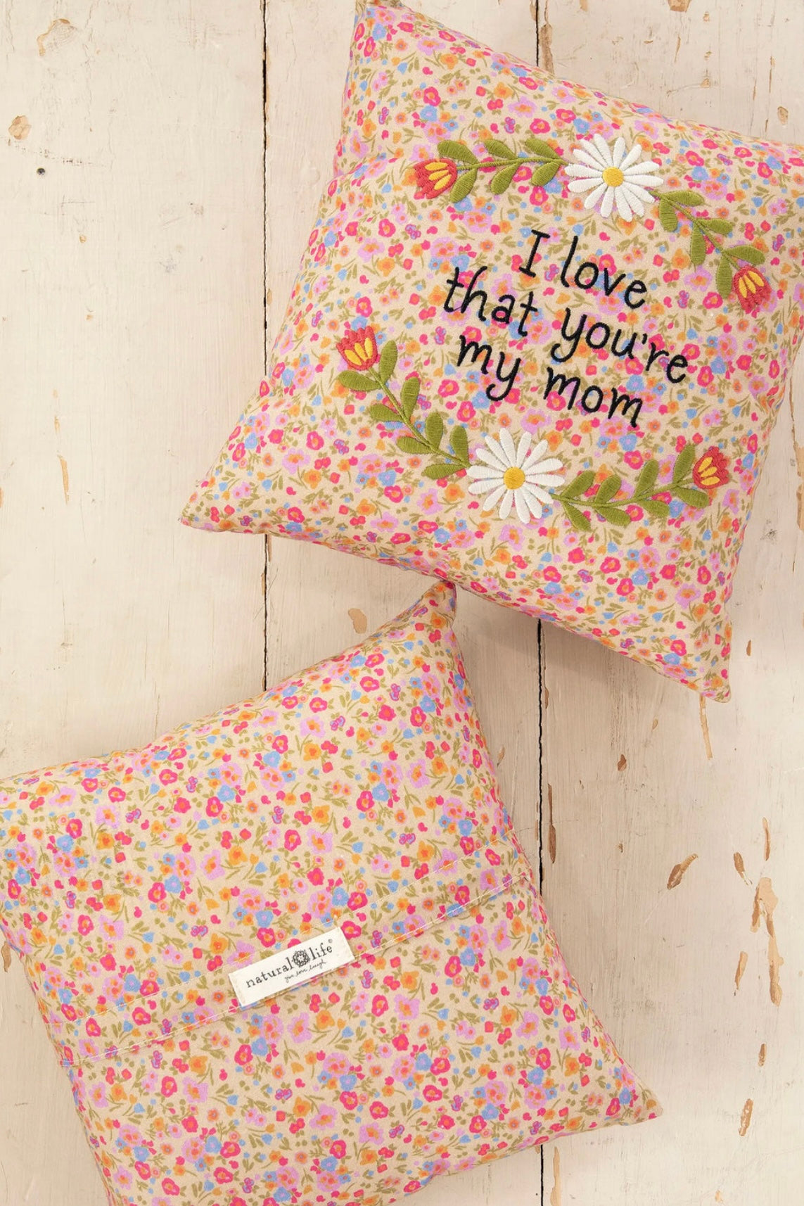 Natural Life Embroidered Giving Pillow- Mom