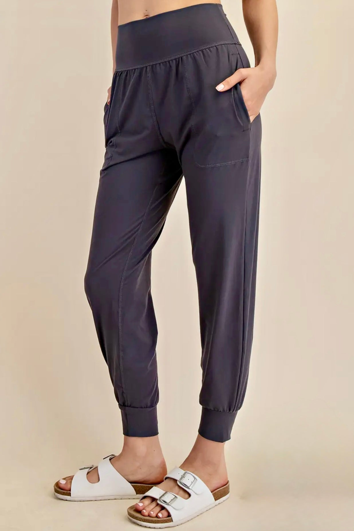 Charcoal Gray Butter Soft High Waist Jogger Pants with Pockets