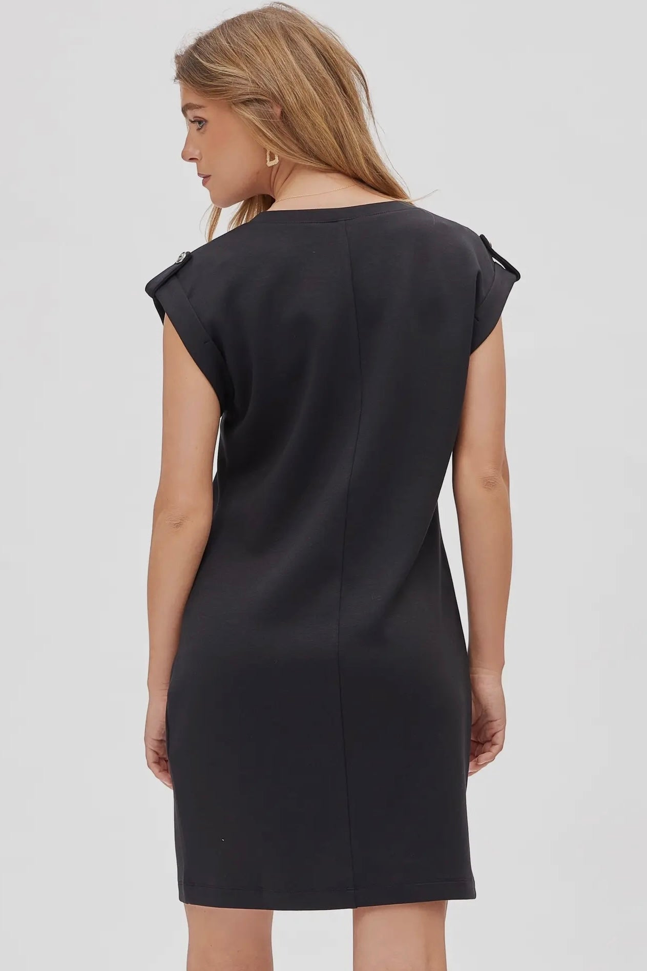 Retreat Cap Sleeve Scuba Modal A-Line Dress in Black