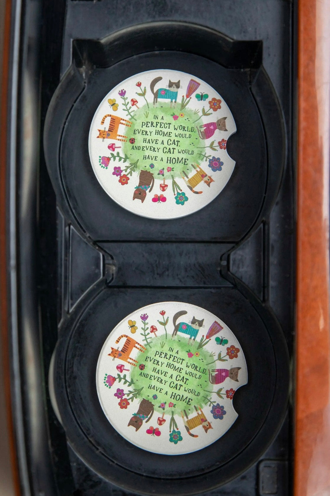 Natural Life Car Coasters- Perfect World Cat
