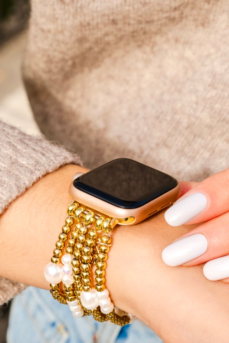Cape Diablo Gold and Pearl Stack Bracelet Watch Strap for Apple Watch- Shine Bright Collection