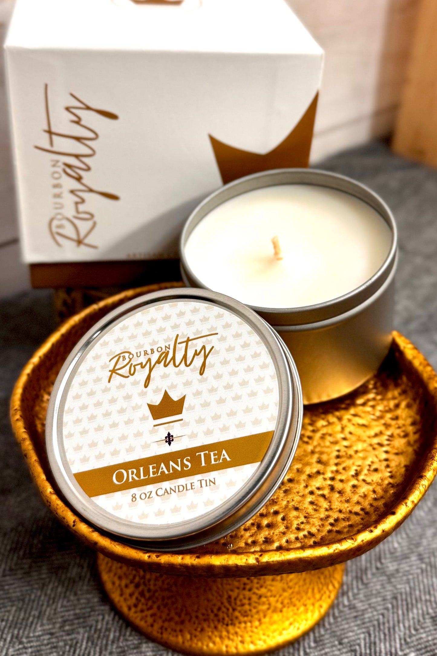 Bourbon Royalty 8 ounce Travel Tin Candle