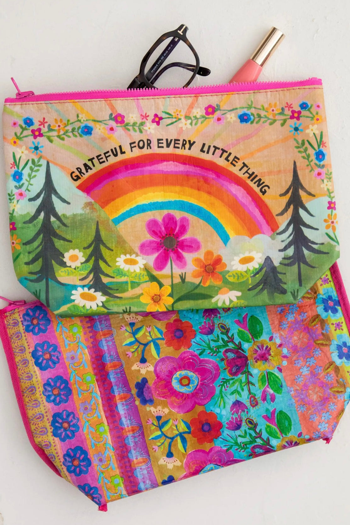 Natural Life Reversible Recycled Zippered Pouch- Grateful For Everything