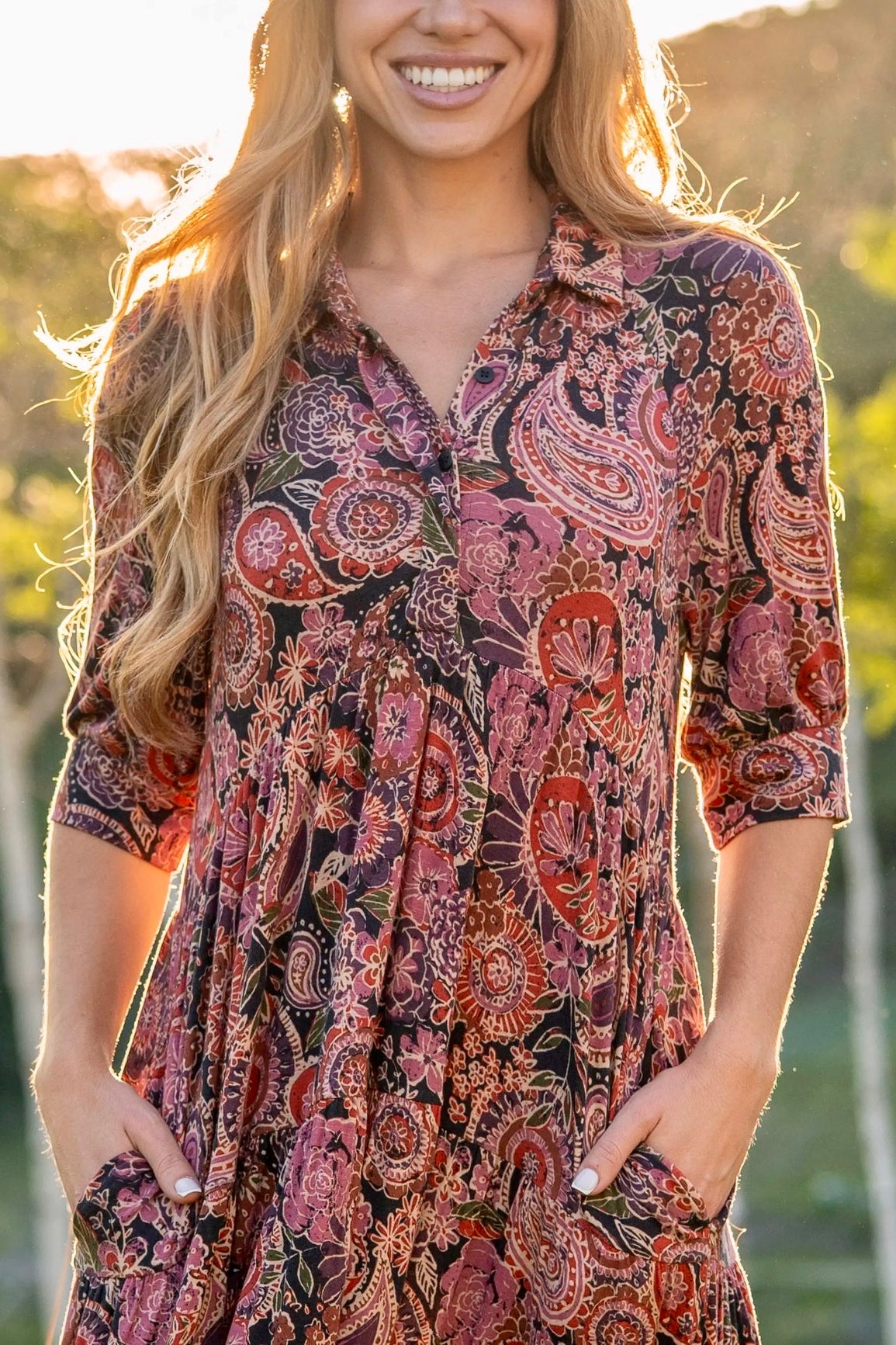 Natural Life Rebecca Butter Soft Midi Dress in Black Sketched Paisley