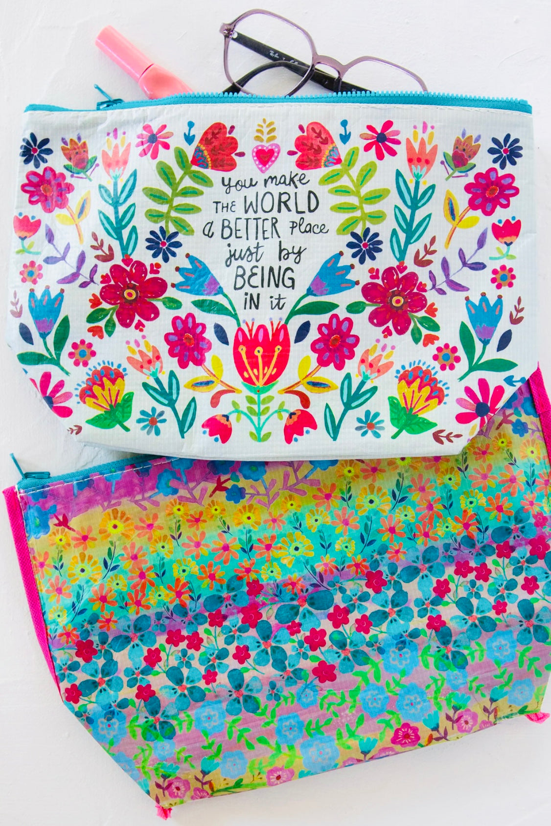 Natural Life Reversible Recycled Zippered Pouch- You Make the World Better
