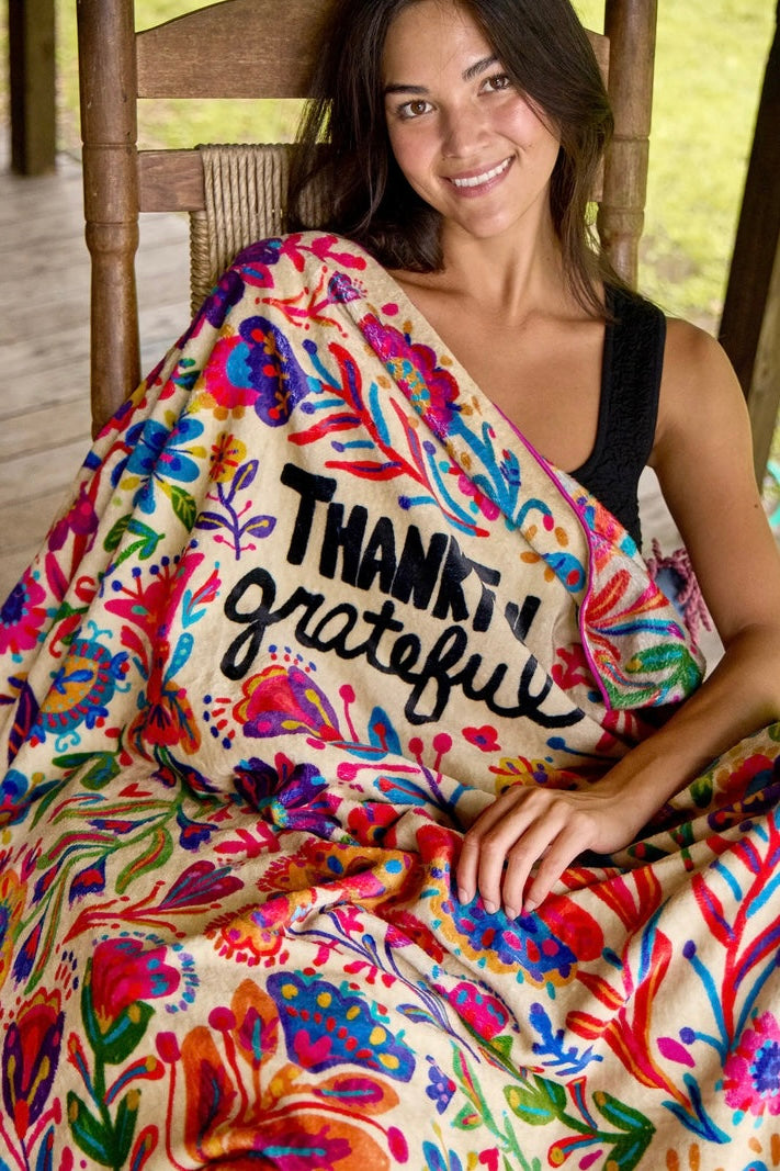 Natural Life Cozy Throw Blanket- Thankful Grateful