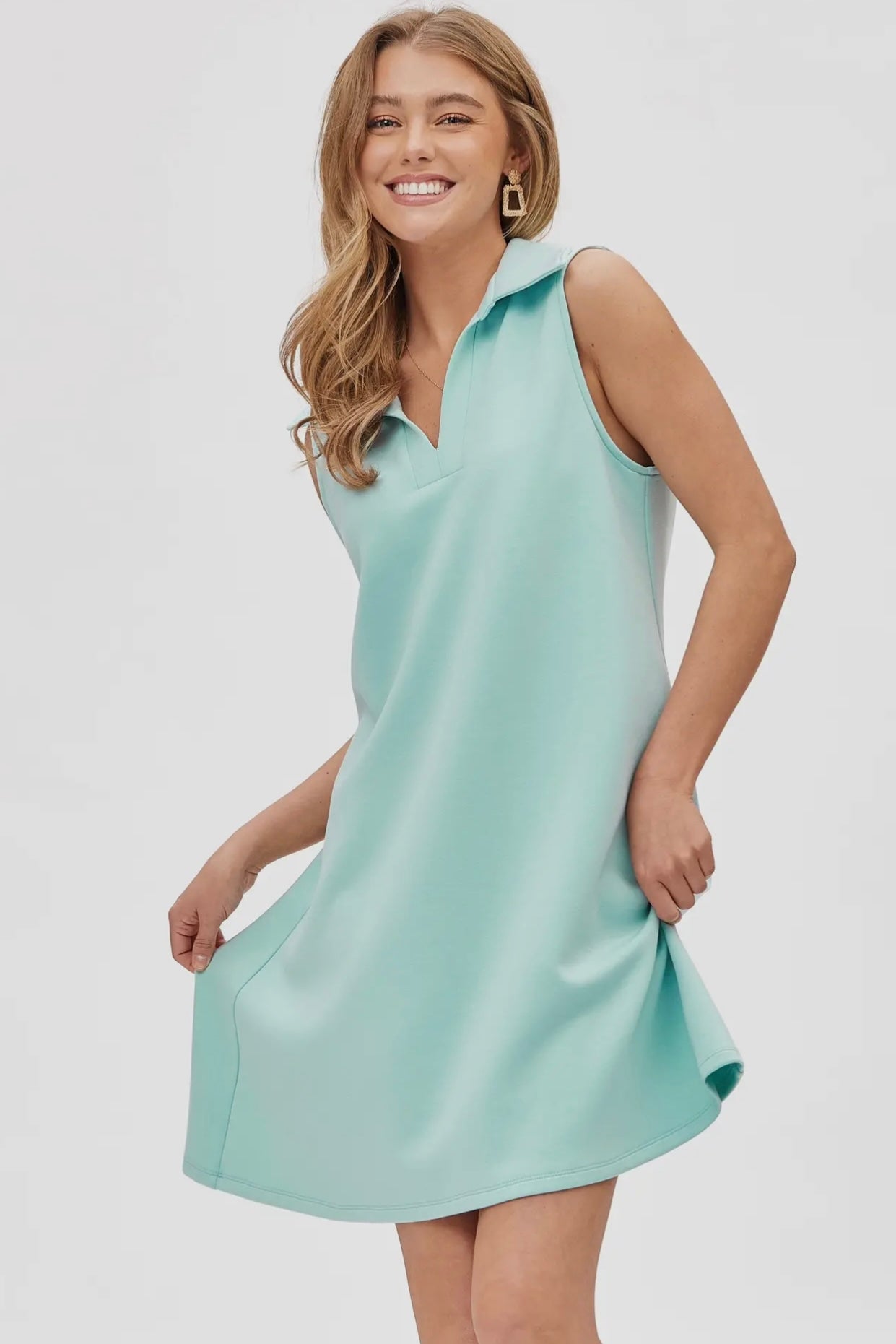 Cruise Collared Scuba Modal A-Line Dress in Spring Mint
