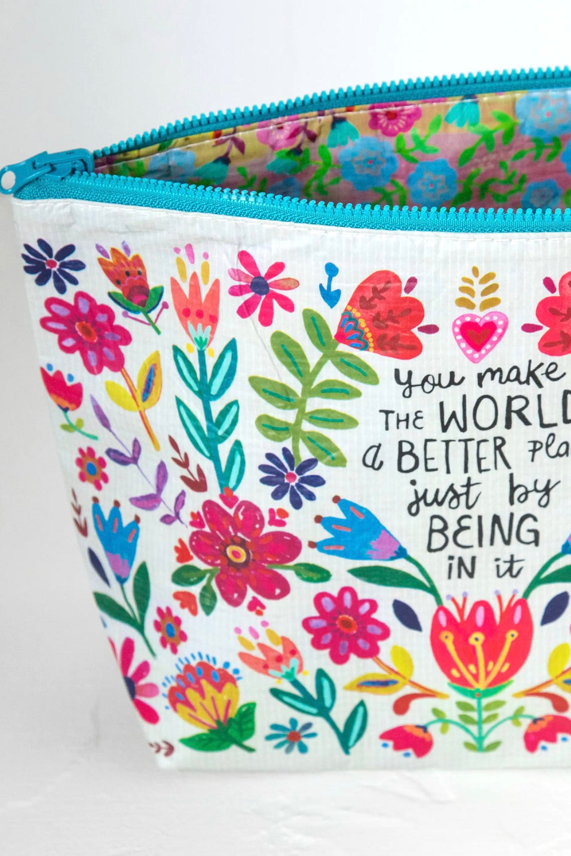 Natural Life Reversible Recycled Zippered Pouch- You Make the World Better