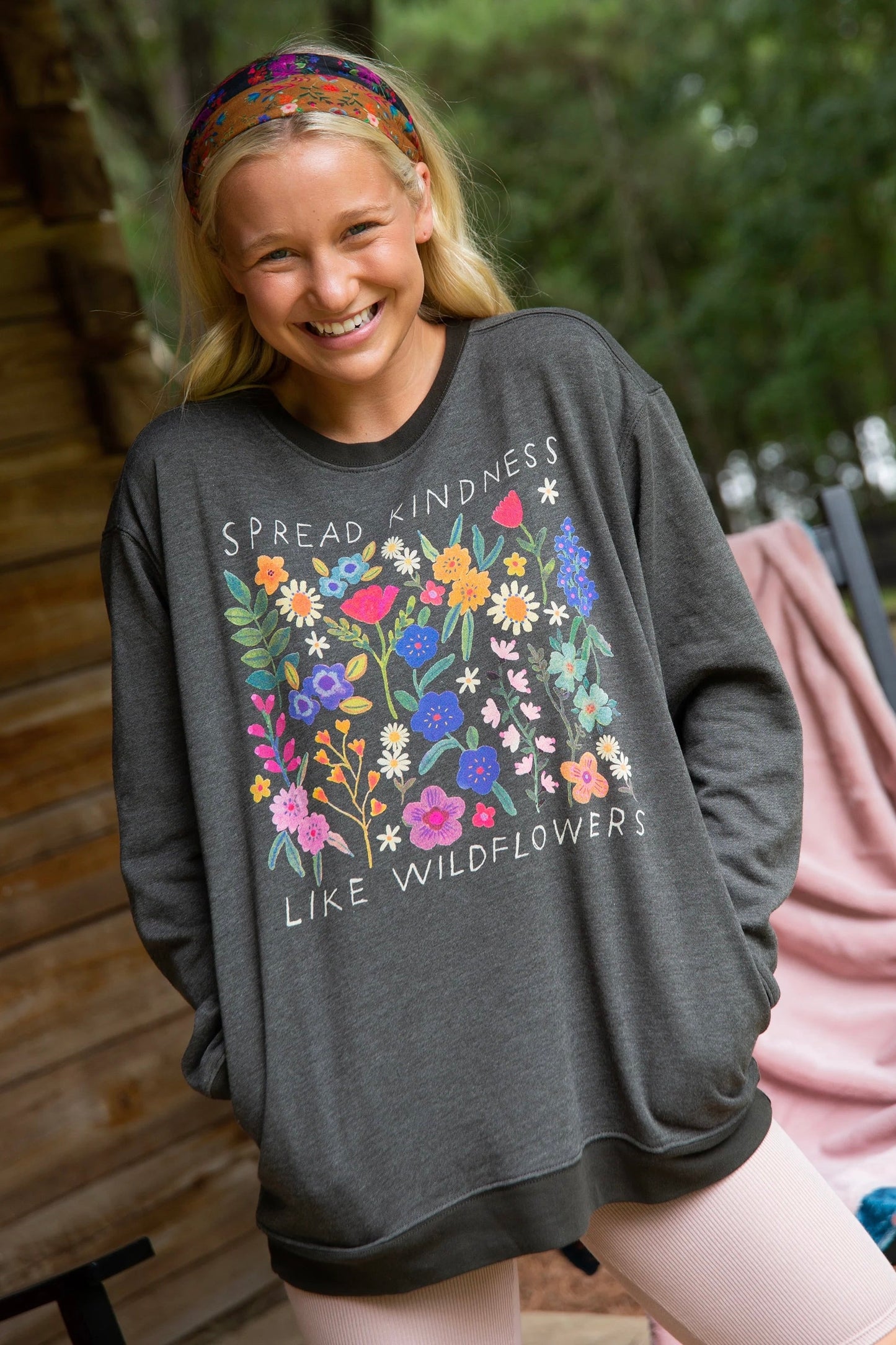 Natural Life Comfy Pocket Sweatshirt- Spread Kindness Like Wildflowers