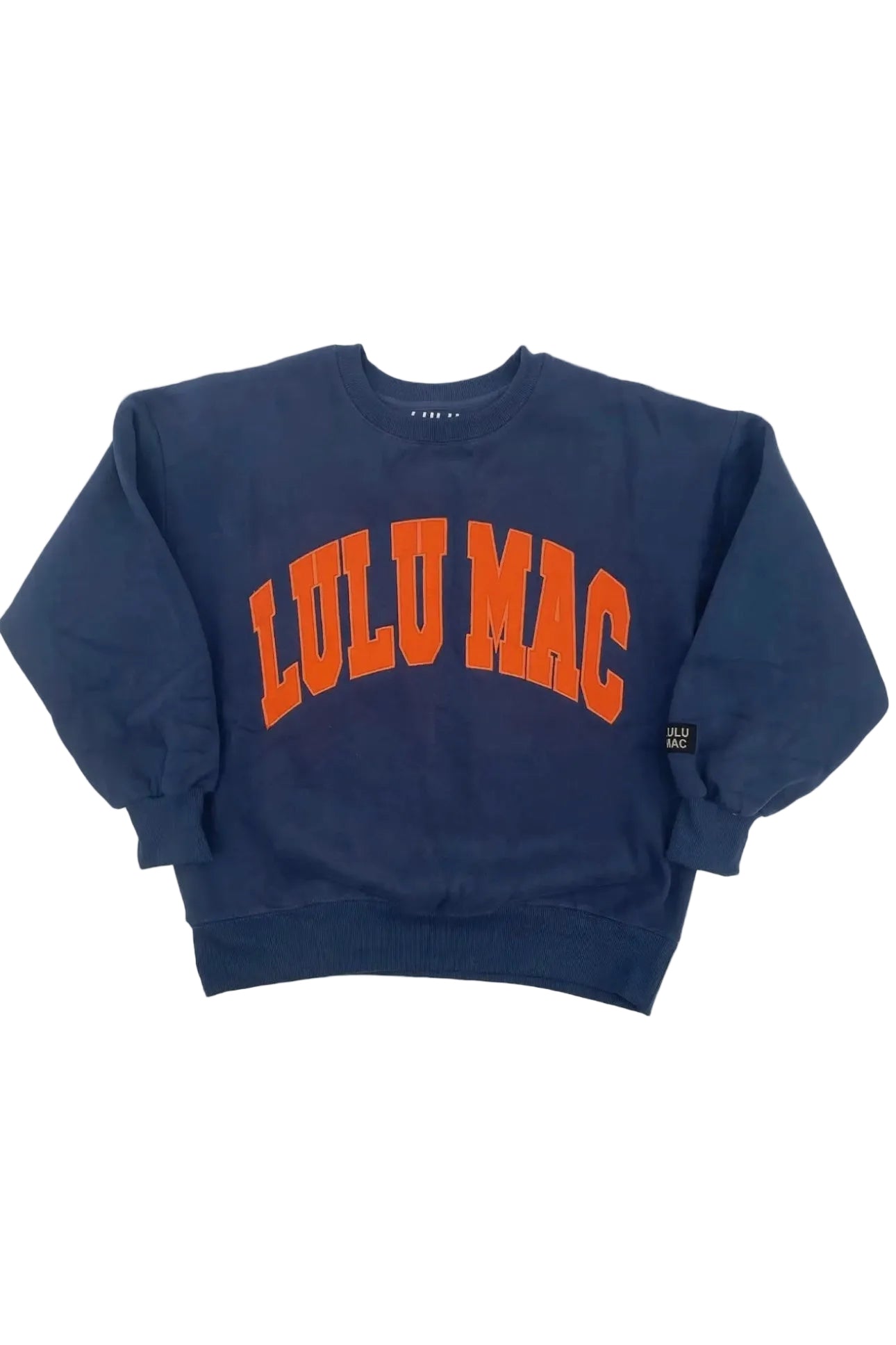 LULU MAC Sweatshirt- Navy Blue with Orange Embroidered Letters