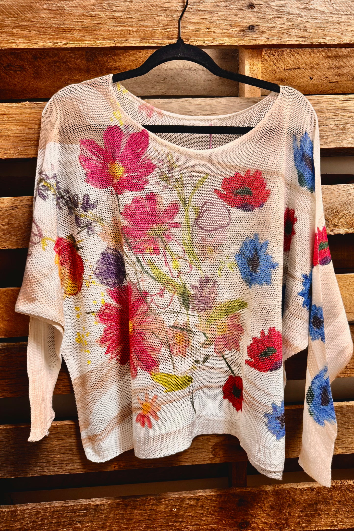 Botanical Gardens Marisima Perfect Fit One Size Printed Mesh Sweater