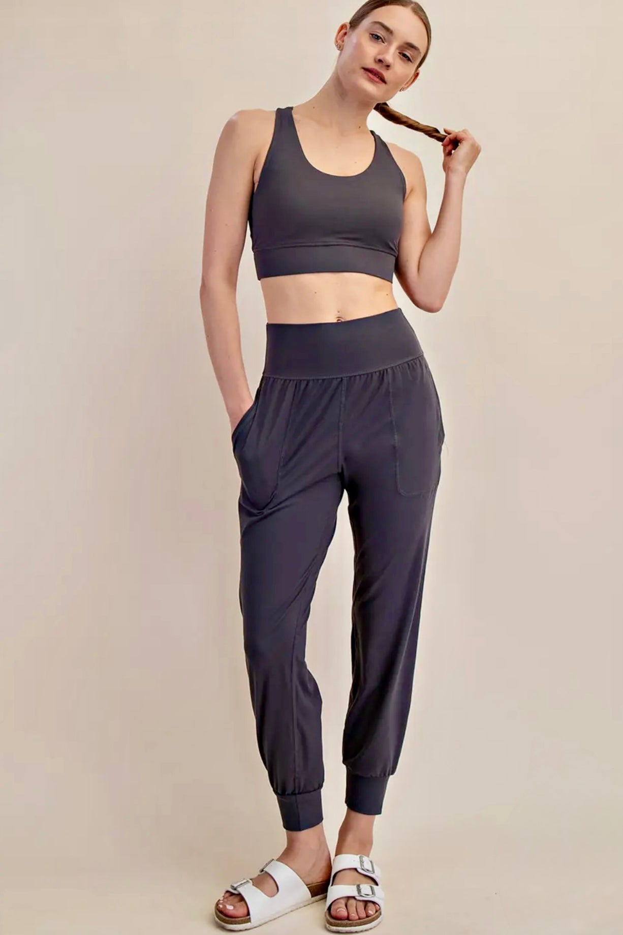 Charcoal Gray Butter Soft High Waist Jogger Pants with Pockets