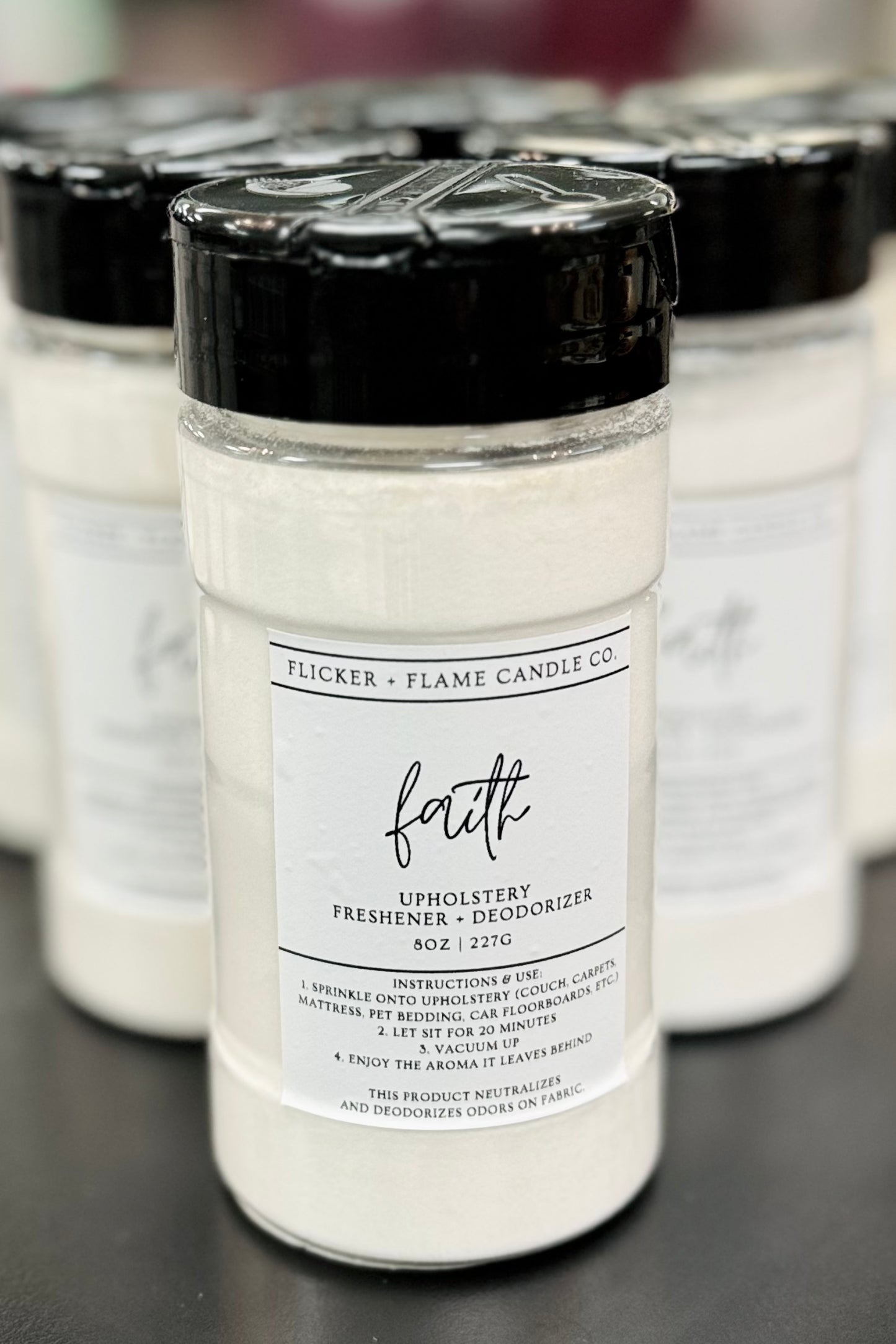 Faith Upholstery Freshener and Deodorizer Powder- 8 or 16 ounce shaker bottle