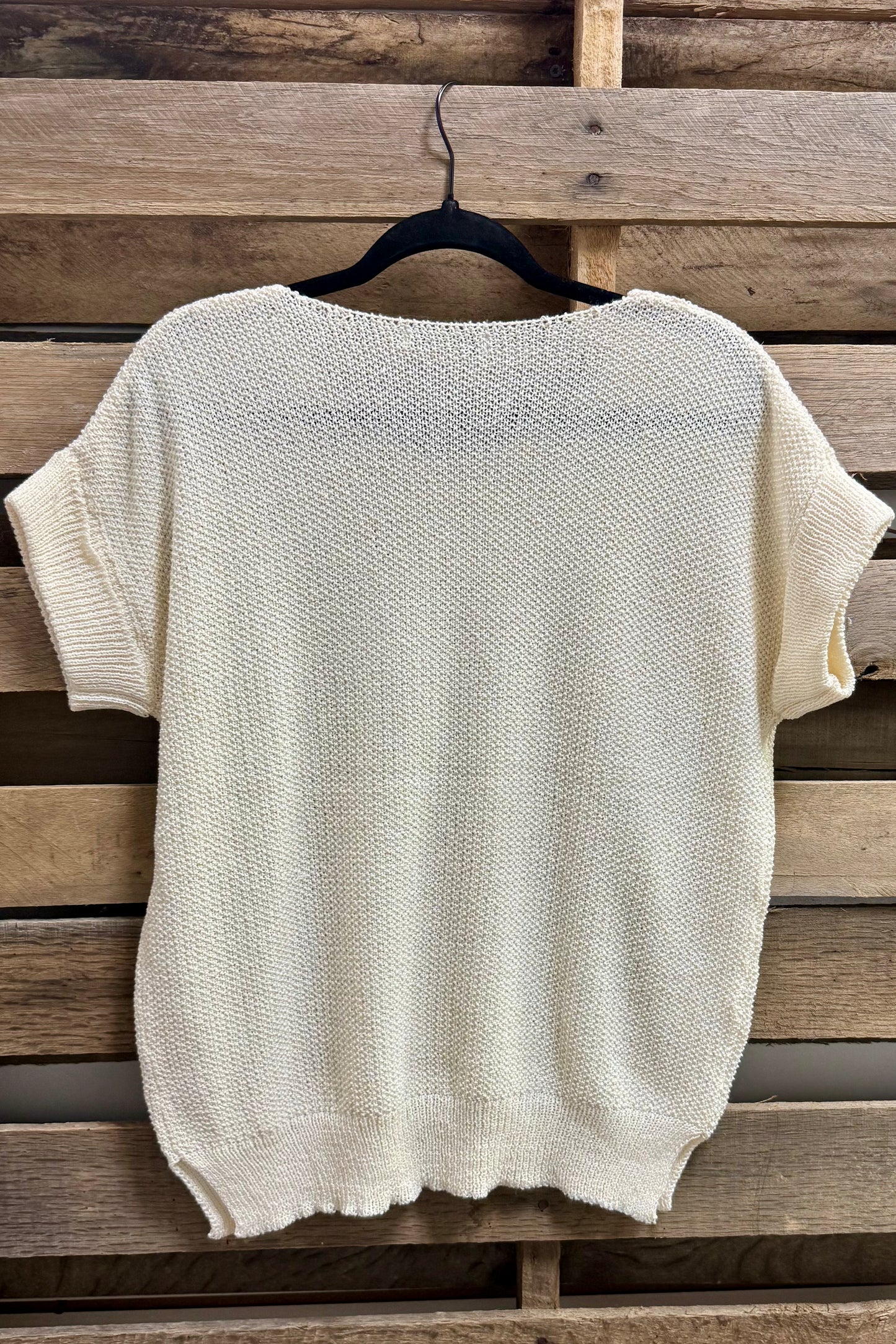 Cream Short Cuffed Sleeve Lightweight Sweater Top