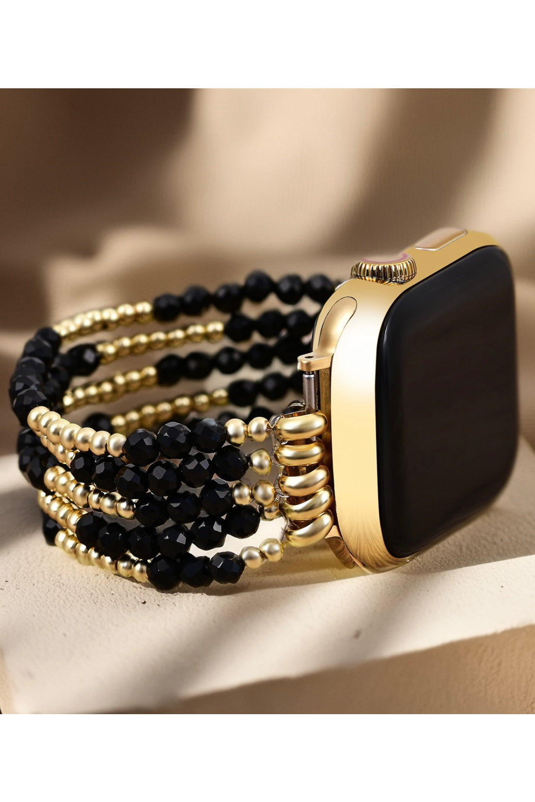 Cape Diablo Luxury Link Black and Gold Stack Bracelet Watch Strap for Apple Watch- Shine Bright Collection