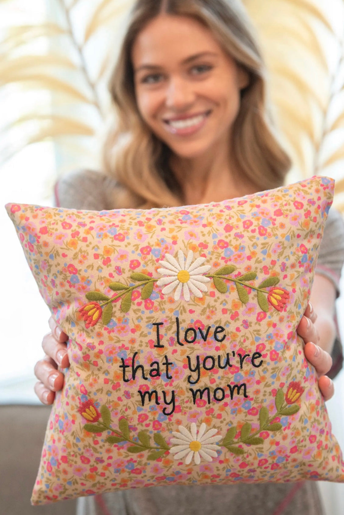 Natural Life Embroidered Giving Pillow- Mom