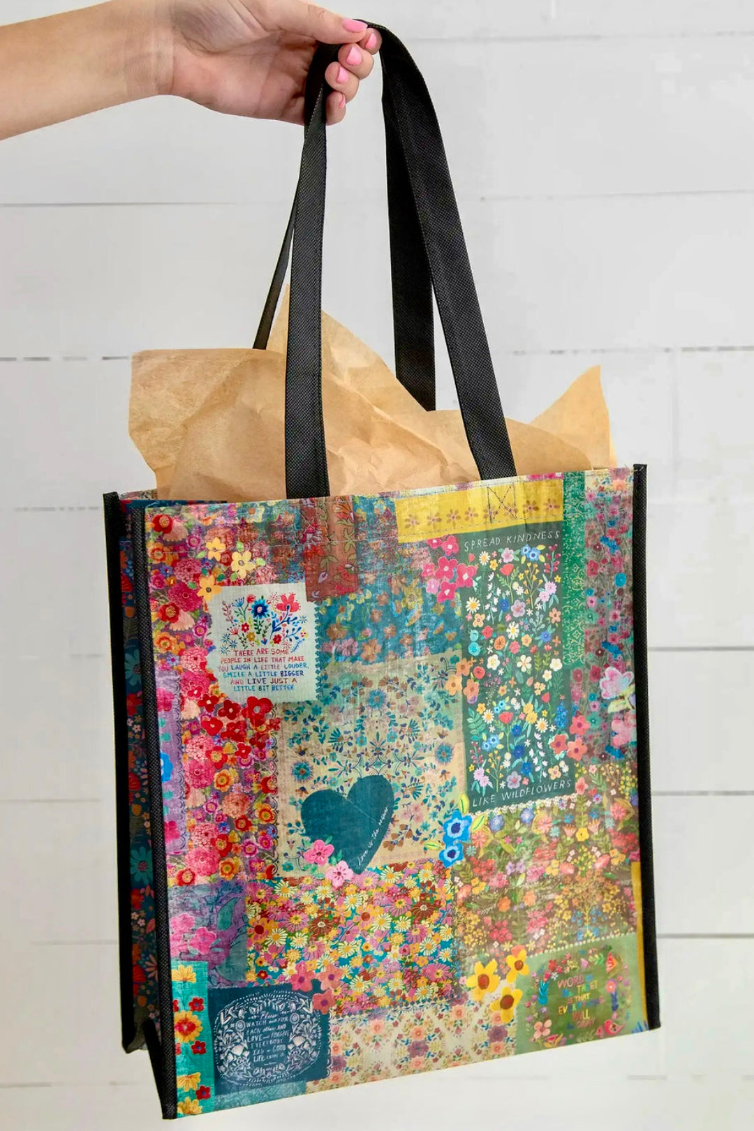 XL Natural Life Happy Bag- Chirp Patchwork