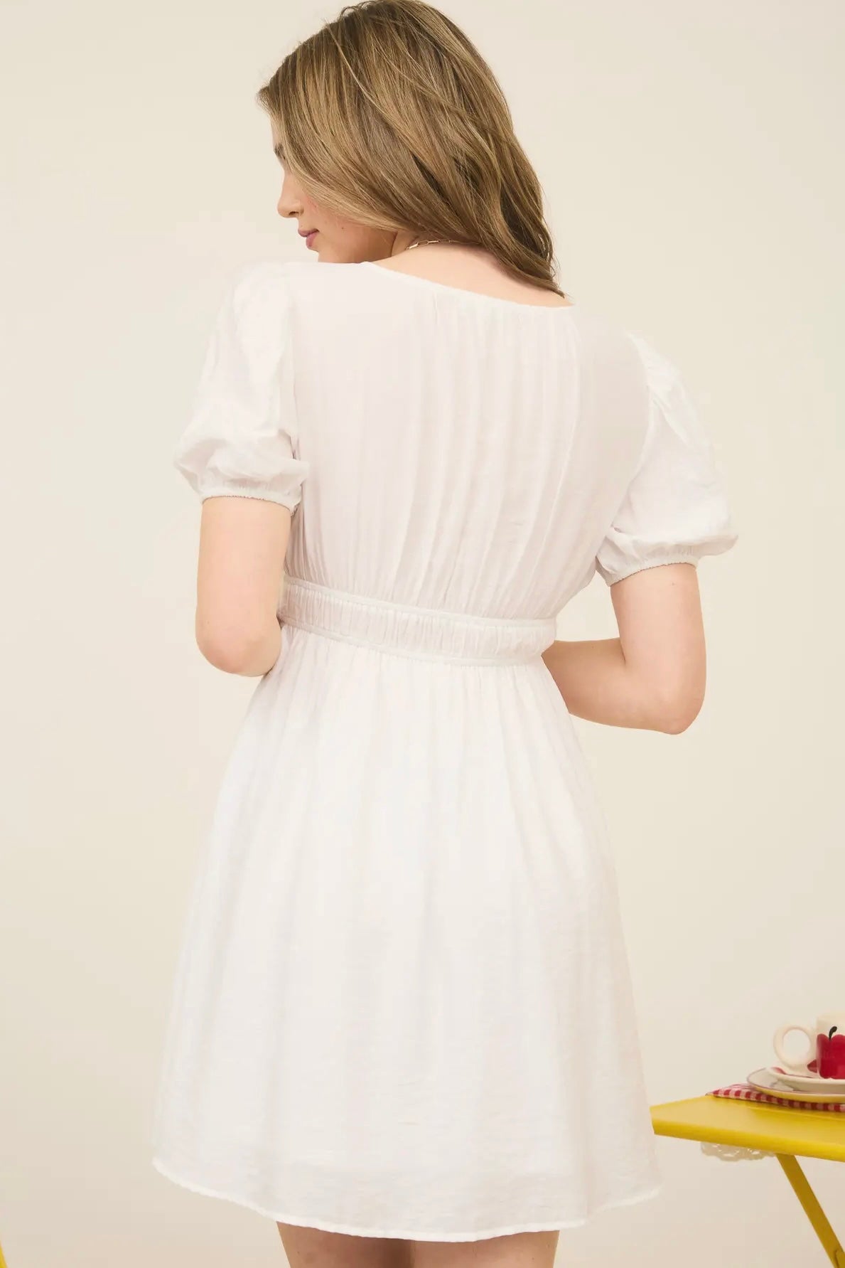White Puff Sleeve Mini Dress