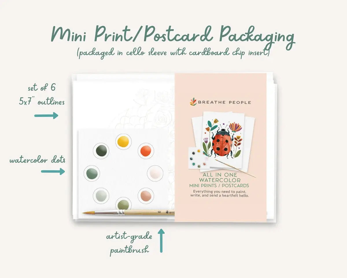 Breathe People Vibrant Botanicals All in One Watercolor Paint Set / Postcard Kit