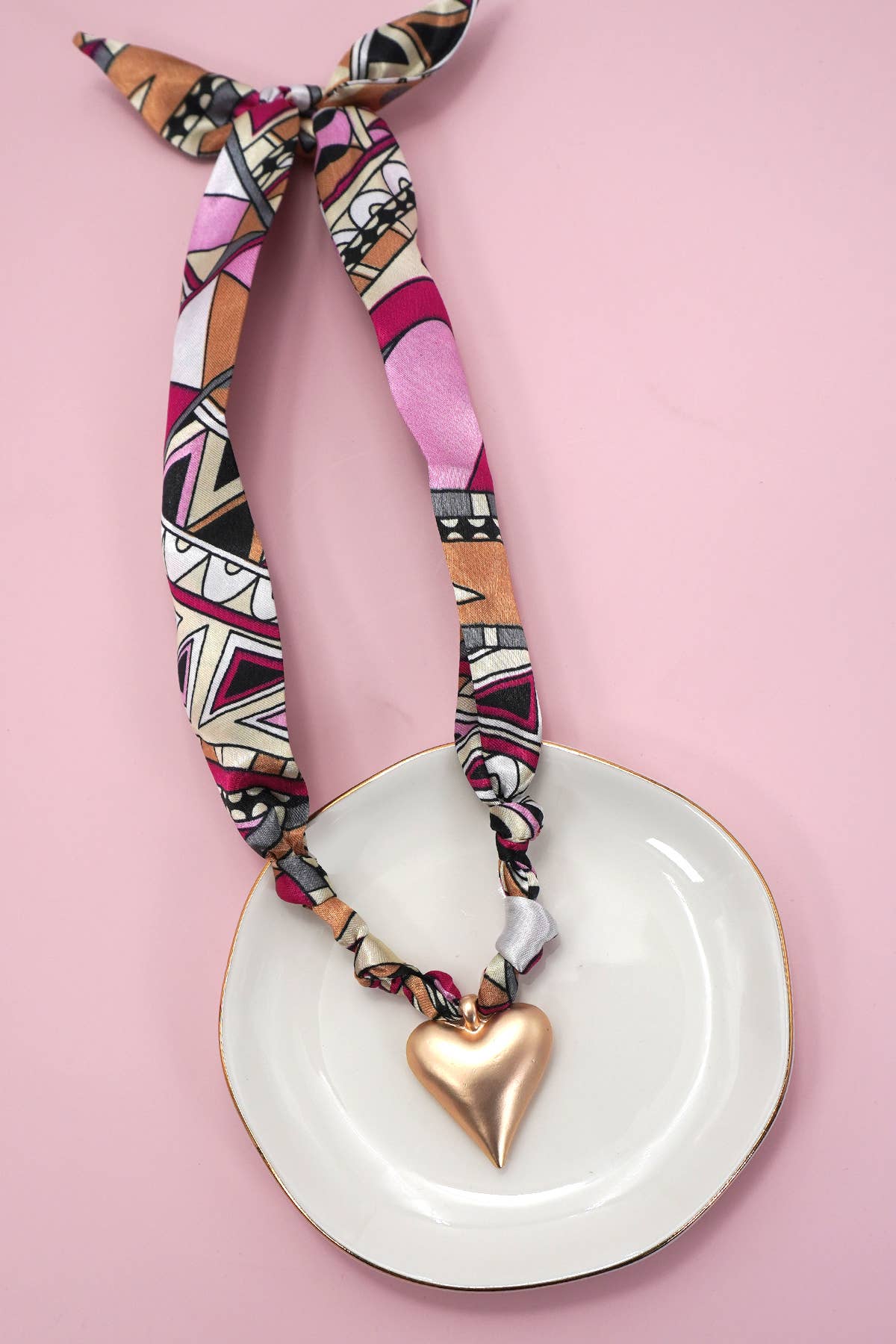 Scarf Necklace with Heart Charm