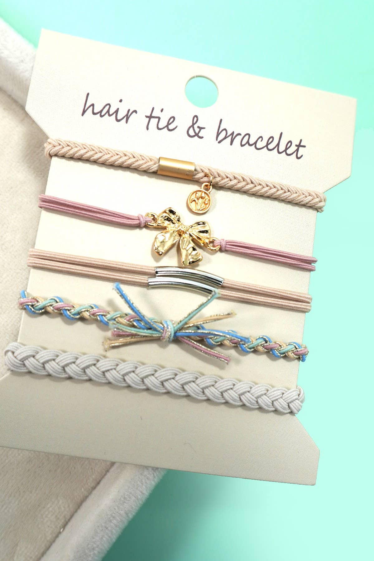 Boho Hair Tie Bracelet Set with Bow
