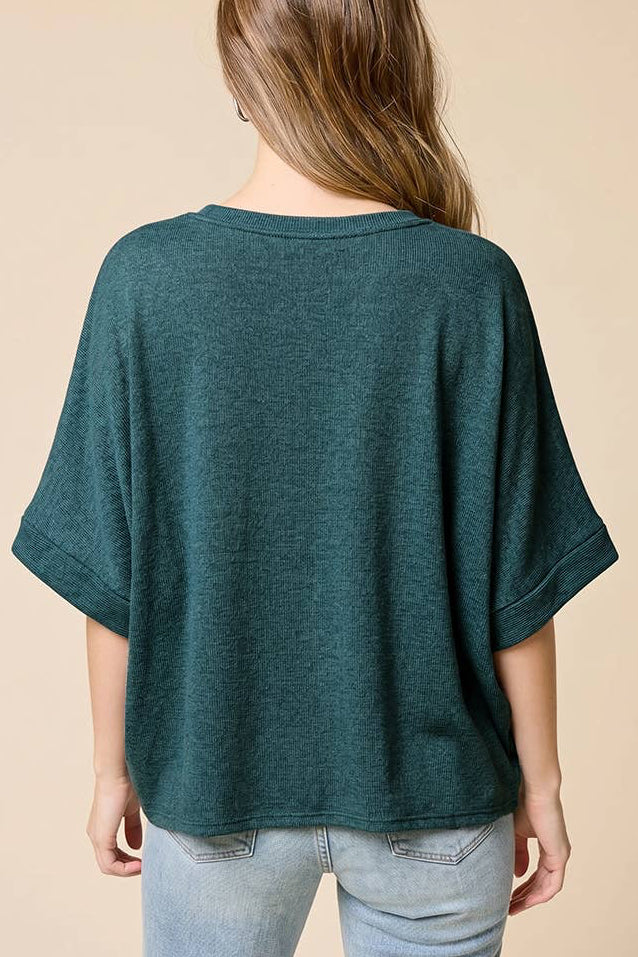 Charlotte Avery Teal Ribbed Oversized Dolman Cuff Sleeve Top