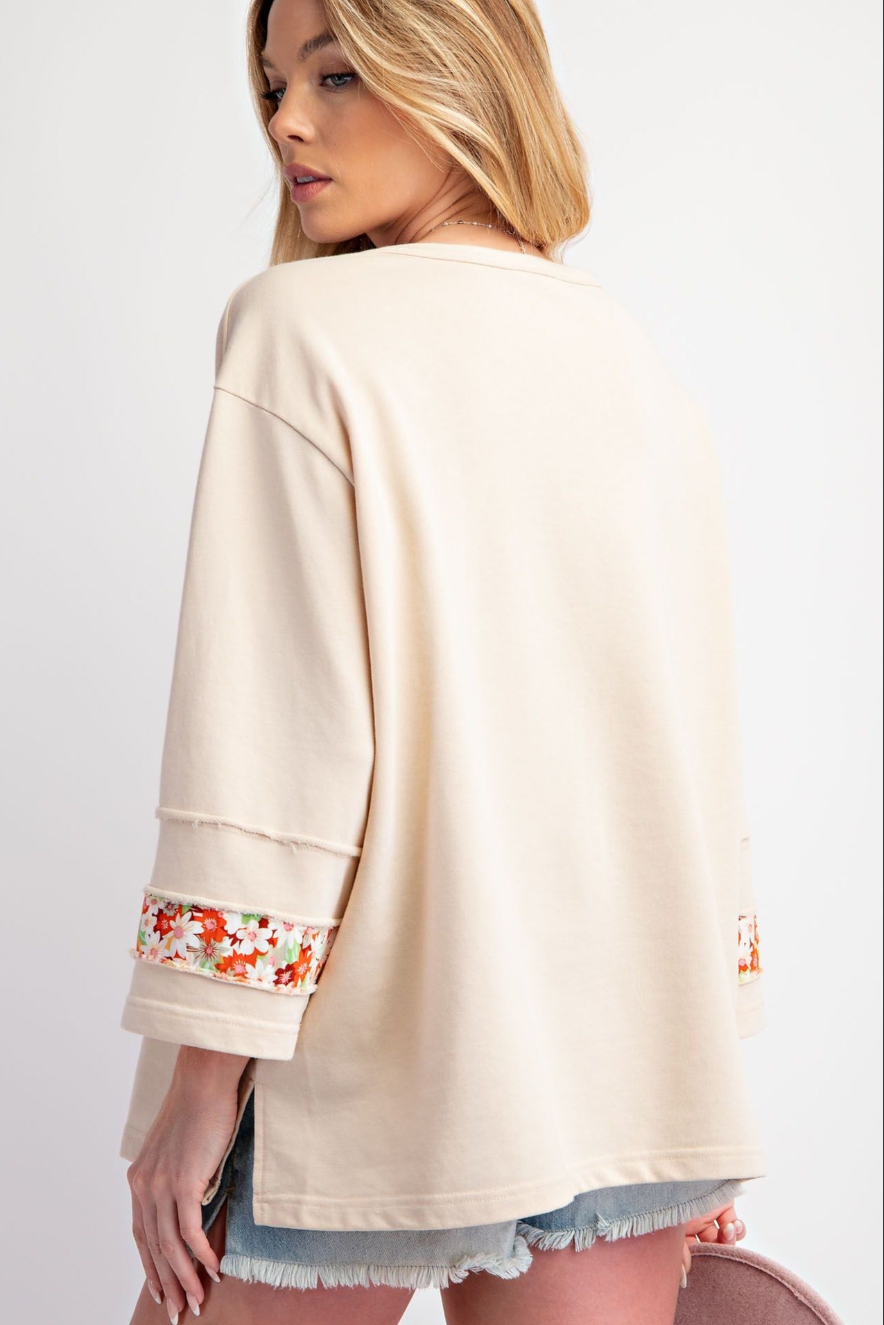 $22 SALE! Easel Khaki Flower Patch Applique Top REG. $44.99