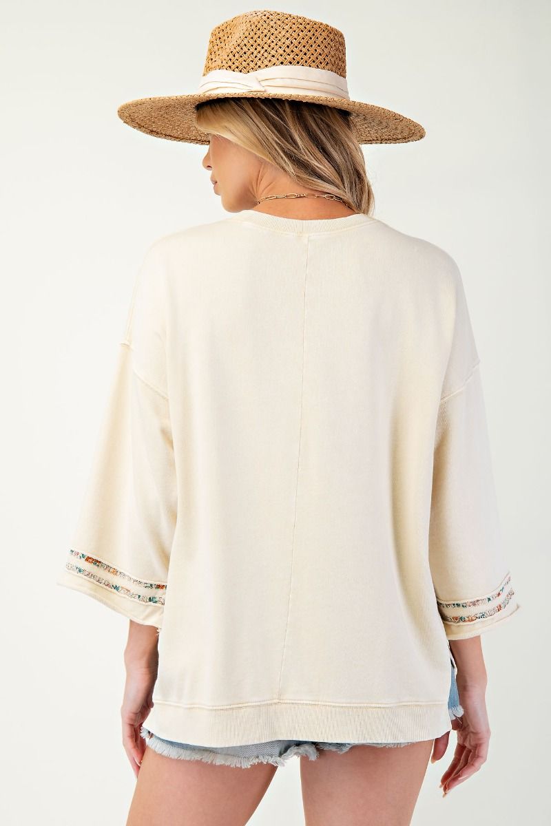 Easel Oatmeal Peace Sign Patch Applique Top