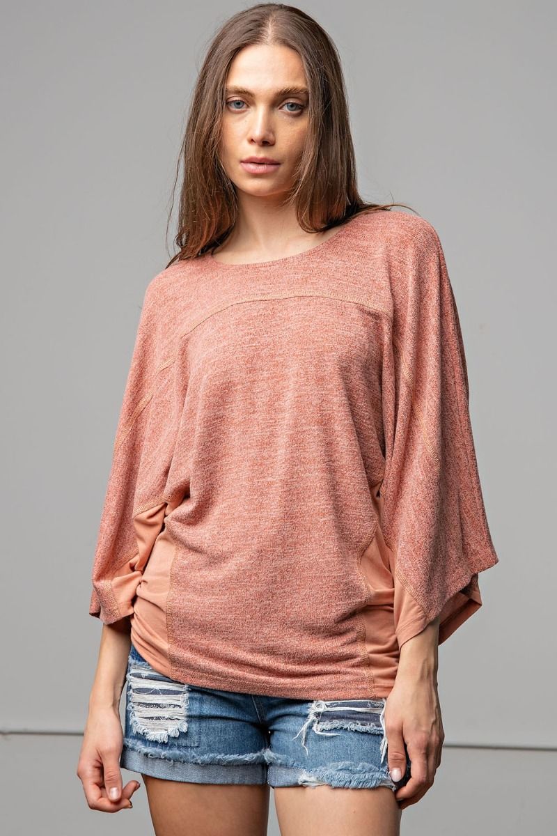 $18 SALE! Easel Faded Coral Brushed Hacci Pullover Top REG. $35.99